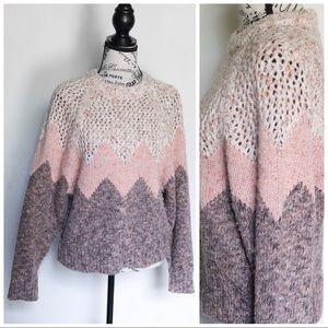 Joie pink oatmeal and heathered grey zigzag stripe sweater size extra small